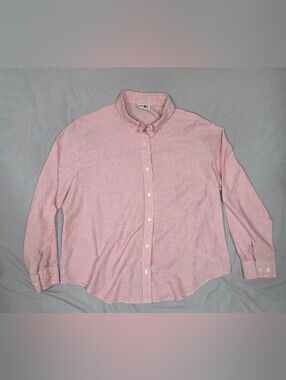 Vintage Square One Pink Red White Striped Button Down Shirt Long Sleeve